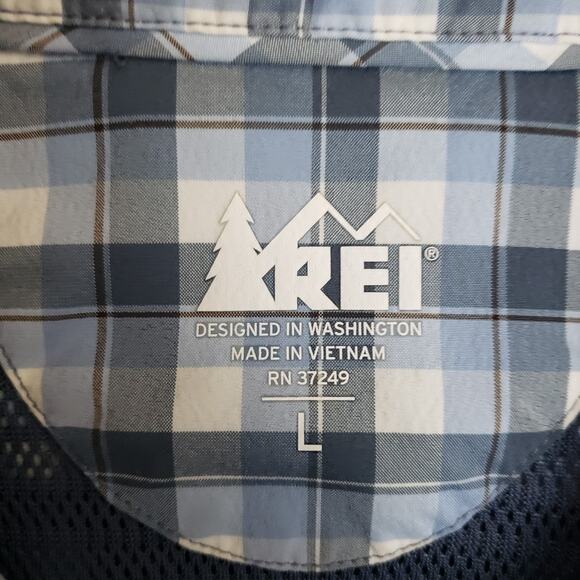 REI Mens Sahara Vented SS Blue Button Up Shirt Fishing Hiking Golf Performance L - Picture 4 of 11